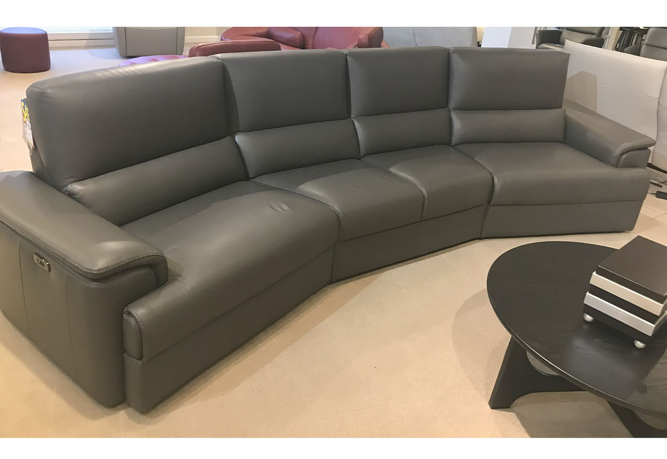 I951 Grey Leather Power Motion Conversation Sofa  INCANTO