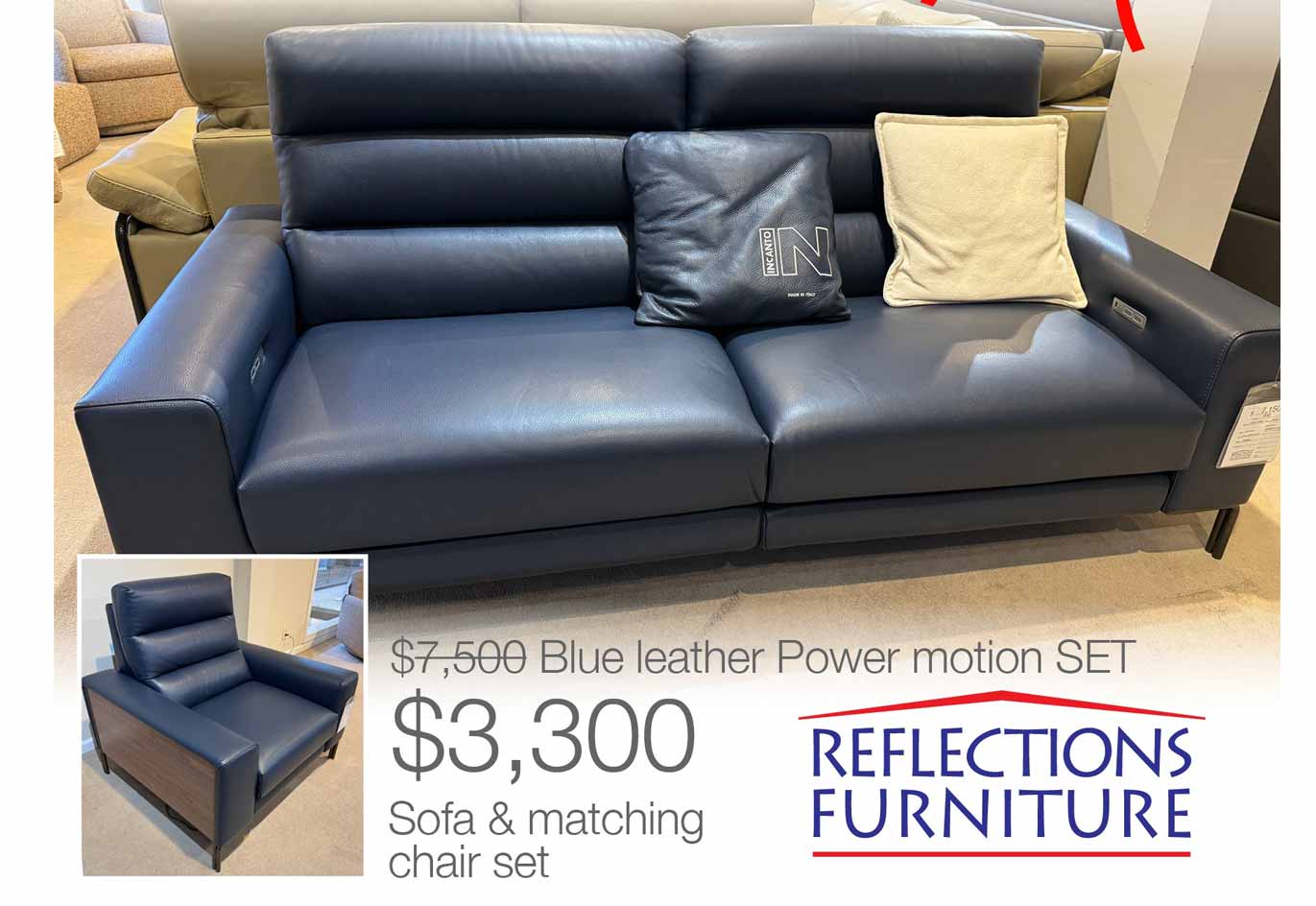 Blue Leather Motion Set Sofa Chair  LEATHER XPRESS