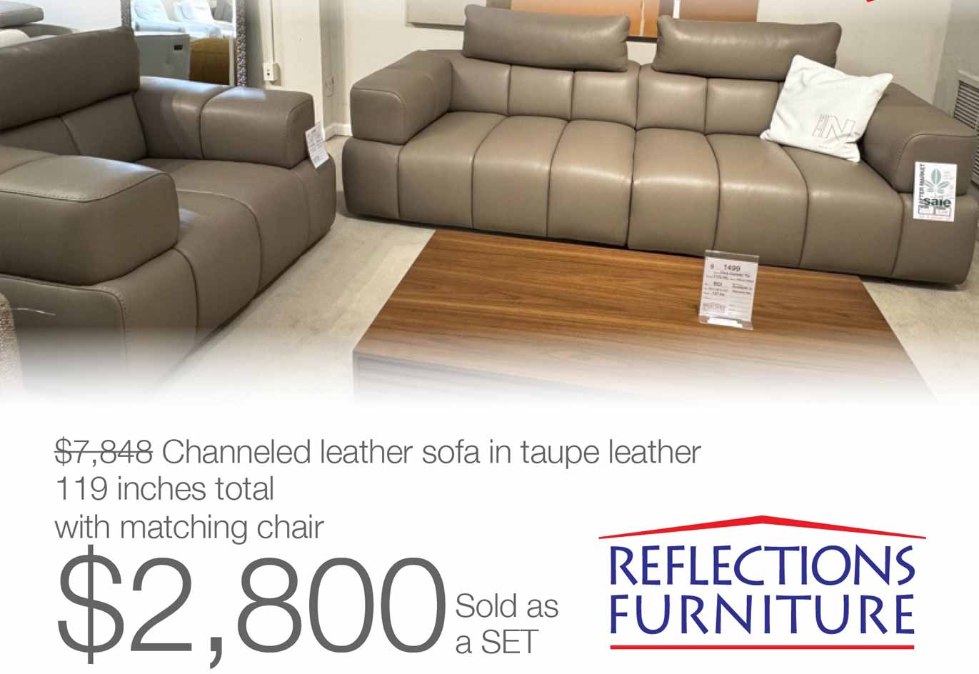 Channeled Leather Sofa Taupe Leather and Chair Set  LEATHER XPRESS