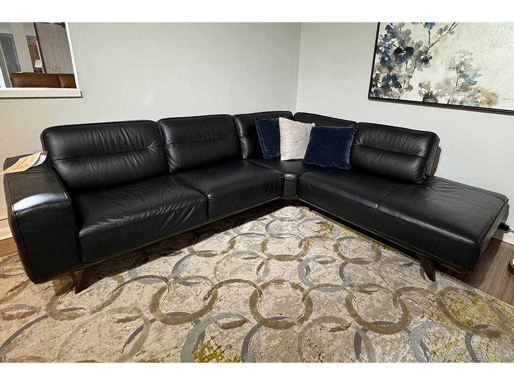 Adrenalina Black Leather Mid Century Sectional and Chair Set  Natuzzi