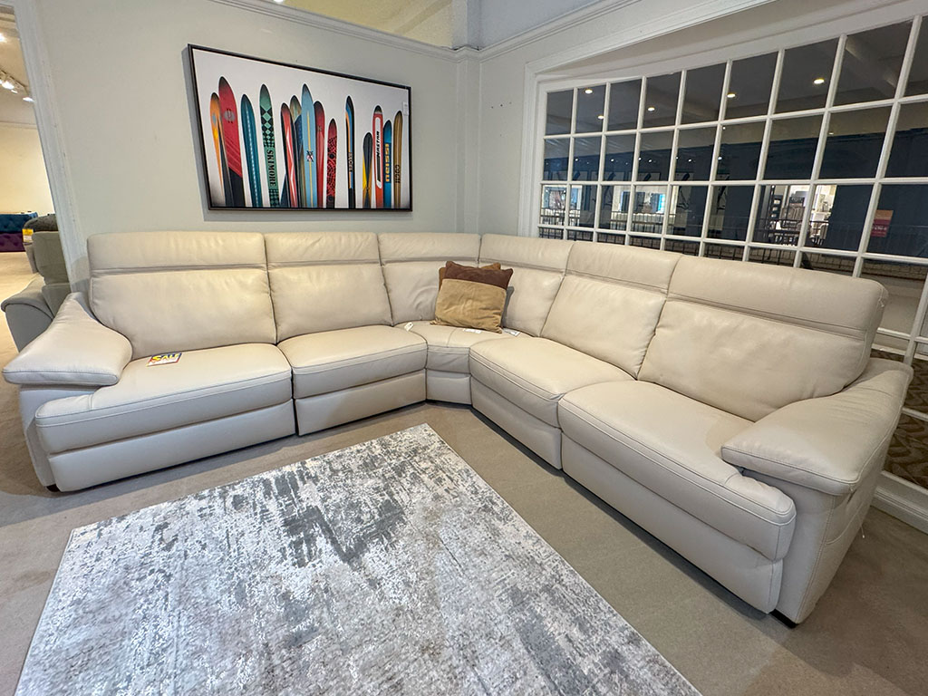 5 Piece Triple Power Motion Sectional Beige Leather  SPECIAL