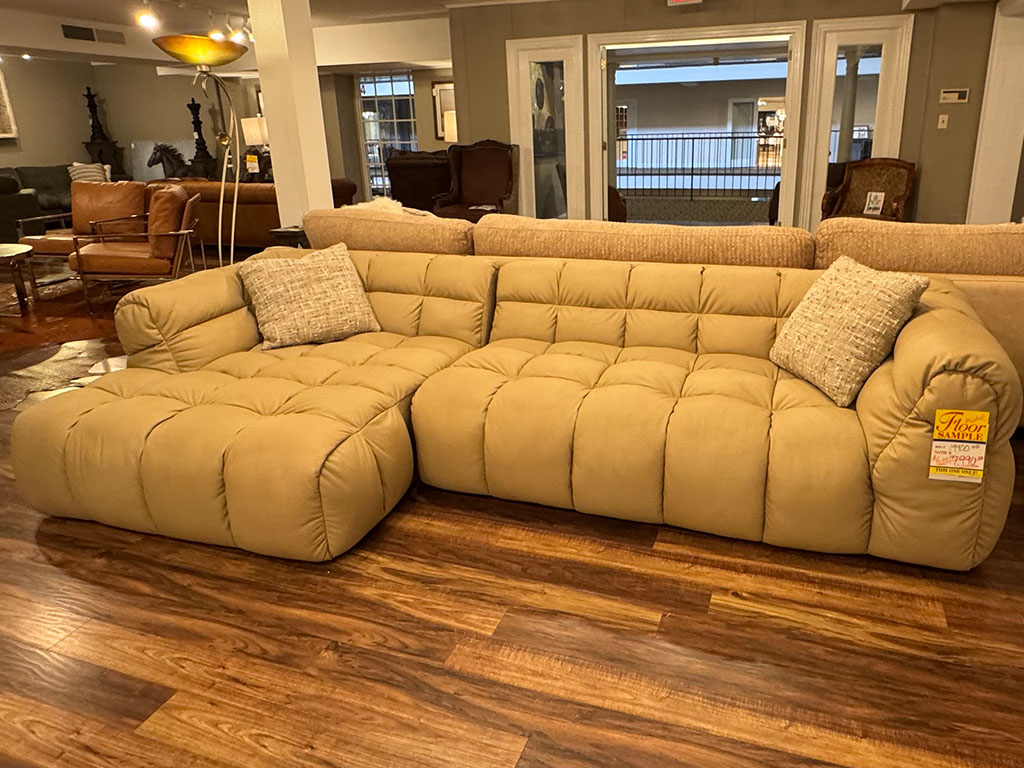 Cozy Quilted Leather Sectional with Chaise  SPECIAL