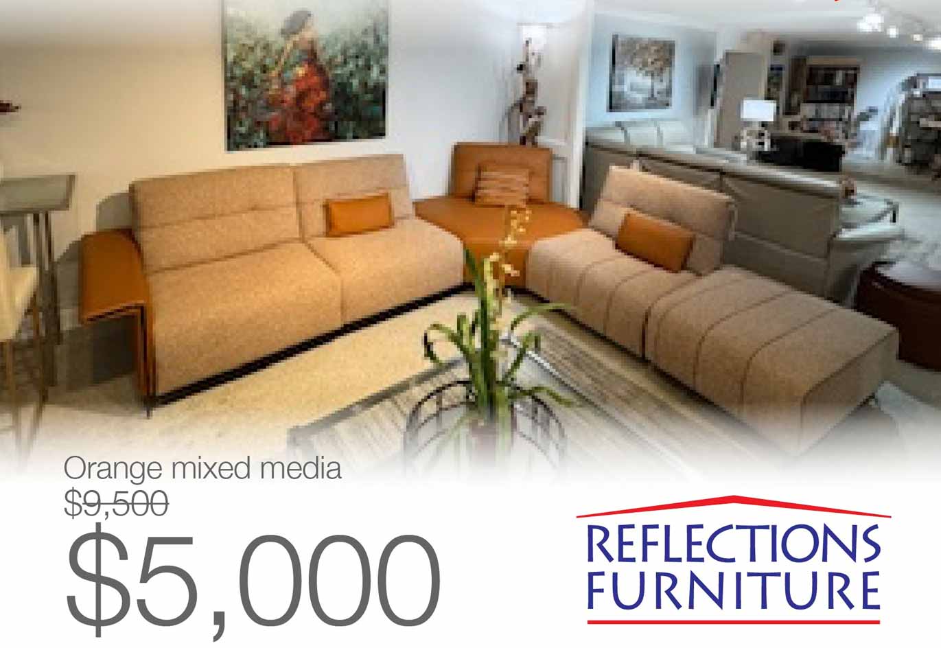 Orange Mix Media Sectional  LEATHER XPRESS