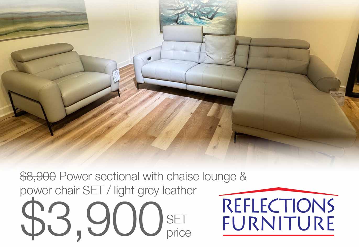 Power Sectional Chaise Lounge Power Chair Set  LEATHER XPRESS
