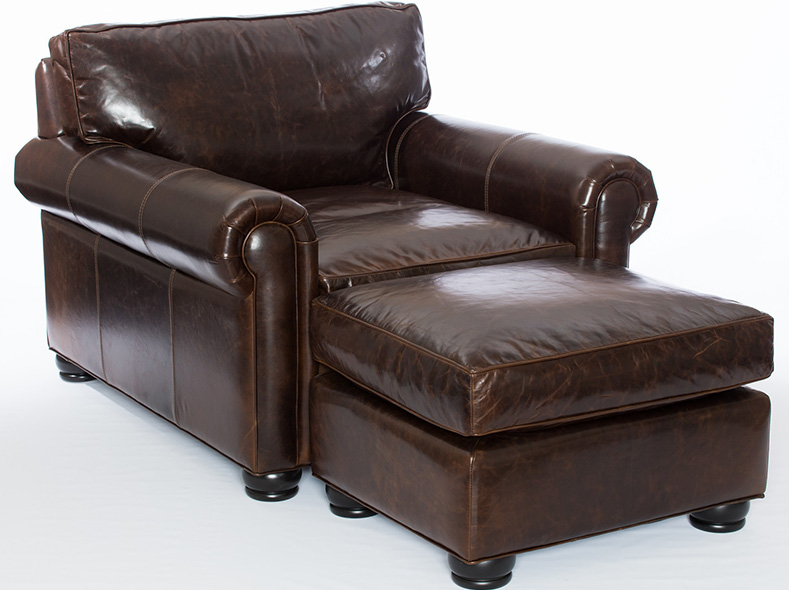 Brown Leather Chair with Ottoman  RF Modern