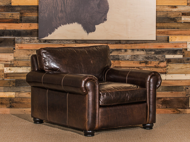 Brown Leather Chair with Buffalo Art  RF Modern