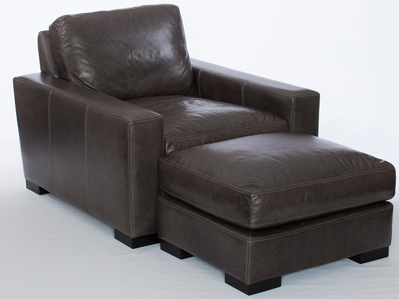 Brown Leather Chair with Ottoman  RF Modern