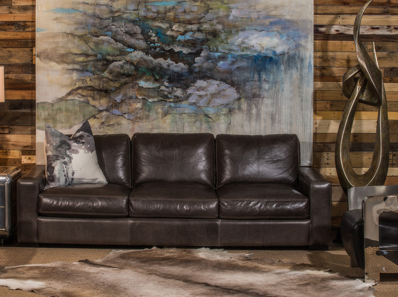 Brown Leather Sofa with Pillow  RF Modern