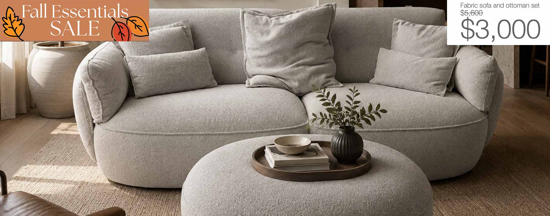 FALL ESSENTIALS Fabric Sofa and Ottoman Set Furniture Sale